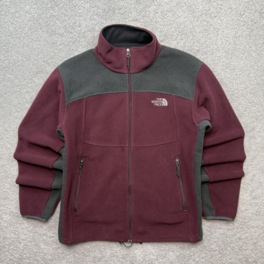 The North Face Mens L Polartec Thermal Pro Full Zip Fleece Jacket Burgundy Gray